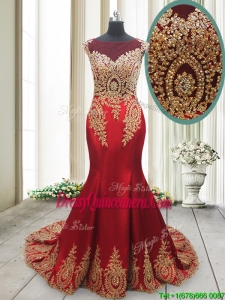 Perfect Mermaid Cap Sleeves Beaded and Applique Dama Dress with Brush Train