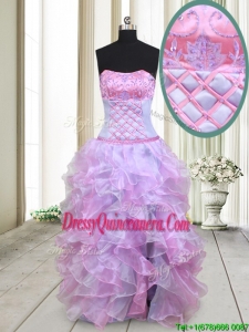 Gorgeous Strapless Lavender and Lilac Organza Dama Dress with Beading and Ruffles