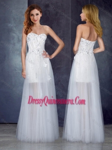 2016 Short Inside Long Outside Tulle White Dama Dress with Appliques and Beading