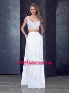 2016 Two Piece Column Straps Applique Dama Dress in White