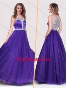 2016 Sexy See Through Scoop Empire Purple Dama Dress with Beading