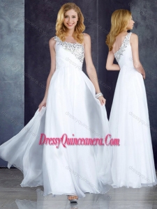 Beautiful Custom Fit Empire One Shoulder Beaded White Dama Dress