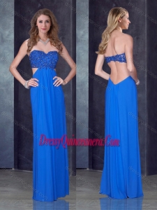 Beautiful Empire Sweetheart Backless Blue Dama Dress with Beading and Appliques