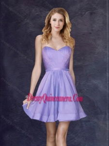 Beautiful Lavender Short Dama Dress with Belt