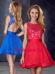 Beautiful Scoop Backless Red Dama Dress with Appliques and Belt