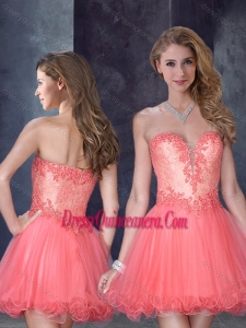 Beautiful Laced Watermelon Red Dama Dress with Beading and Appliques