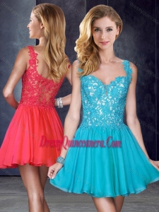 New Style Straps Short Teal Dama Dress with Appliques