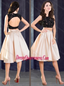 Elegant Two Piece Open Back Dama Dress in Champagne and Black