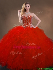 Ball Gown Beaded and Ruffles Quinceanera Gowns in Red