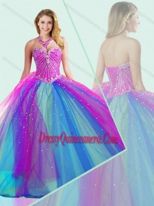 Big Puffy Beaded Quinceanera Dress in Multi Color