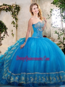 Big Puffy Teal Sweet 16 Dress with Beading and Appliques
