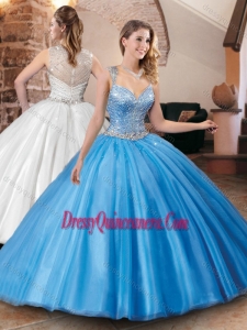 Luxurious See Through Back Straps Quinceanera Dress with Beaded Bodice