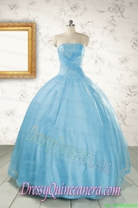 2015 Discount Strapless Beading Quinceanera Dress in Baby Blue