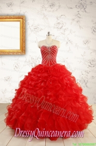 2015 Luxurious Sweetheart Beading Red Quinceanera Dresses