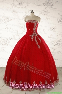 Elegant Red Strapless Quinceanera Dresses for 2015