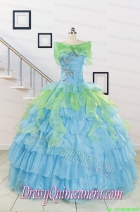 Wonderful Multi-color Strapless Beading Quinceanera Dress for 2015