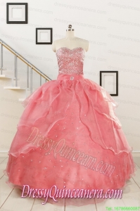 Watermelon Sweetheart Beading Appliques Ball Gown Sweet 16 Dresses