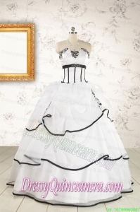 2015 Cheap Appliques and Ruffles White and Black Quinceanera Dresses
