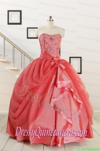 Cheap Strapless Ball Gown Quinceanera Dresses in Watermelon for 2015
