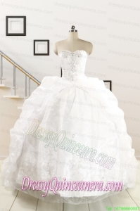 Exquisite Appliques White Brush Train Quinceanera Dresses for 2015