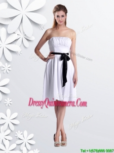 Elegant Empire Strapless Ruched and Be-ribboned White 2016 Dama Dresses in Chiffon