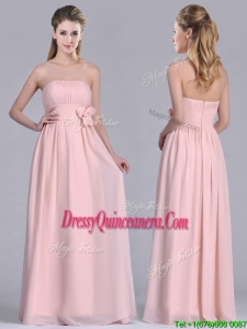 Modern Chiffon Handcrafted Flowers Long 2016 Dama Dresses in Baby Pink