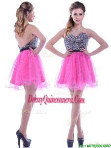 Modern Sequined Decorated Bodice Organza Hot Pink 2016 Dama Dresses with Backless