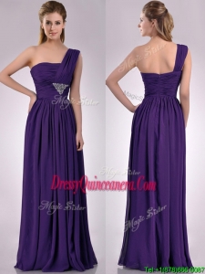 Discount Empire Beaded and Ruched Dark Purple 2016 Dama Dress with One Shoulder