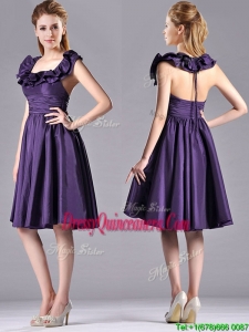 Elegant Halter Top Backless Short 2016 Dama Dress in Dark Purple