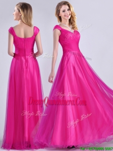 Exclusive Organza Beaded Top Hot Pink 2016 Dama Dress with Cap Sleeves