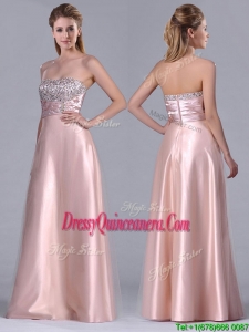 Fashionable Strapless Peach Long 2016 Dama Dress with Beaded Bodice