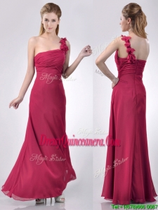 Hot Sale One Shoulder Red2016 Dama Dress with Appliques and Ruching