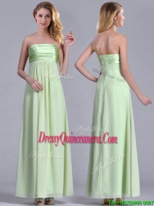 Latest Strapless Yellow Green Chiffon 2016 Dama Dress in Ankle Length