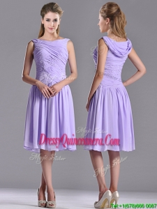 Lovely Empire Chiffon Lavender 2016 Dama Dress with Beading and Ruching
