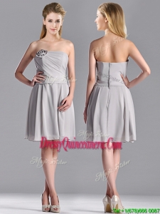 Lovely Empire Strapless Chiffon Grey 2016 Dama Dress with Hand Made Flower