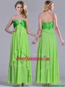 Pretty Beaded Decorated V Neck Spring Green 2016 Dama Dress in Ankle Length