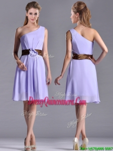 Exclusive One Shoulder Lavender Short 2016 Dama Dress with Brown Belt