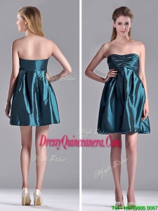 New Arrivals Strapless Ruched Taffeta Short 2016 Dama Dress in Teal