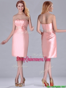 Short Strapless Knee Length Pink 2016 Dama Dress with Hand Crafted and Beading
