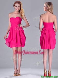 Simple Empire Sweetheart Chiffon Hot Pink Short 2016 Dama Dress for Homecoming