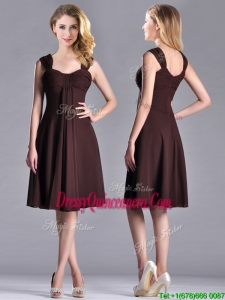 Best Selling Empire Ruched Brown Beautiful Dama Dress with Wide Straps