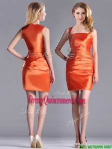 Lovely Column Square Side Zipper Short Beautiful Dama Dress in Orange Red