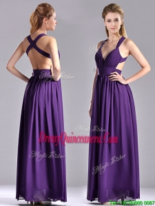 Sexy Purple Criss Cross Beautiful Dama Dress with Ruched Decorated Bust
