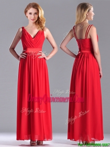 The Super Hot Empire V Neck Red Beautiful Dama Dress in Ankle Length