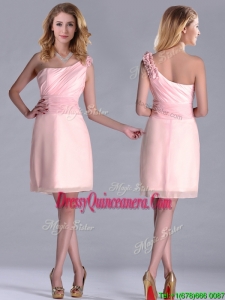 Exquisite One Shoulder Side ZipperBeautiful Dama Dress in Baby Pink