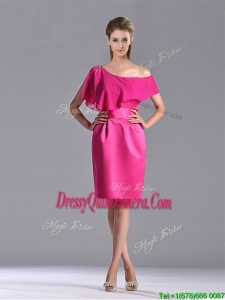 Latest Column One Shoulder Hot Pink Beautiful Dama Dress with Zipper Up