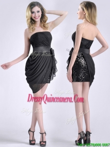 Lovely Column Bowknot Short Beautiful Dama Dress in Chiffon and Sequins