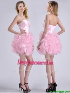 Modest Sweetheart Rolling Flowers Short Beautiful Dama Dress in Baby Pink