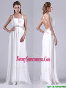 New Style Beaded Top and Waist White Beautiful Dama Dress with Criss Cross