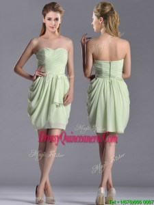 Popular Ruched Decorated Bodice Short Beautiful Dama Dress in Yellow Green